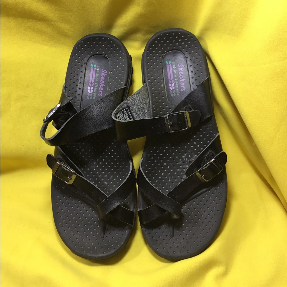Skechers Women’s Black Strappy Buckle Sandals SZ 7 - Picture 4 of 15